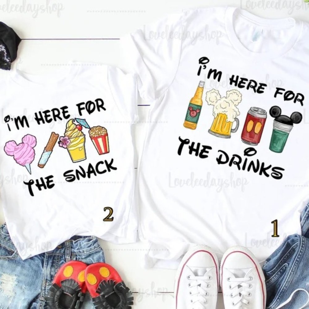 I'm here just for the snack, i'm here just for the drinks, couple shirt